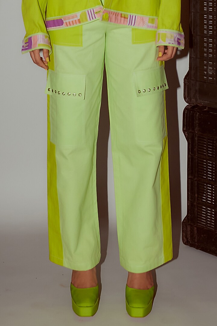 Lime Green Denim Cargo Pants by Nirmooha at Pernia's Pop Up Shop