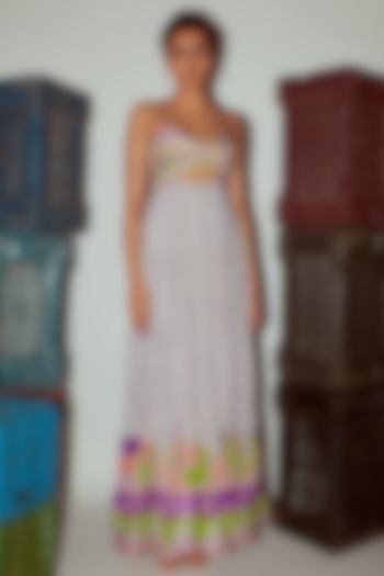 Multi-Colored Crepe Printed Maxi Dress by Nirmooha