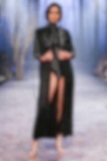 Black Shimmer Hand Embroidered Cape by Nirmooha at Pernia's Pop Up Shop