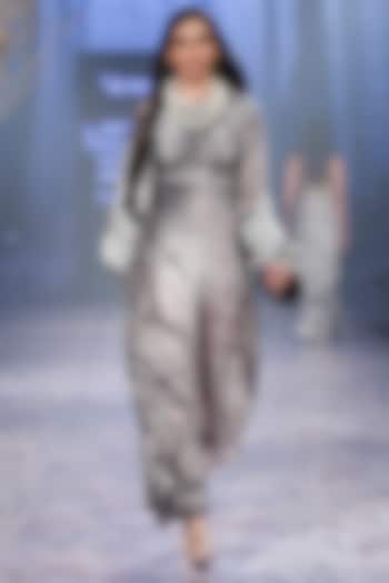 Grey Crepe Printed Asymmetrical Dress by Nirmooha