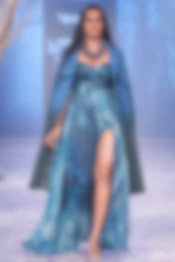 Blue Lurex Digital Printed Gown by Nirmooha