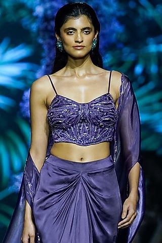 Deep Plum Organza Hand Embroidered Corset by Nirmooha
