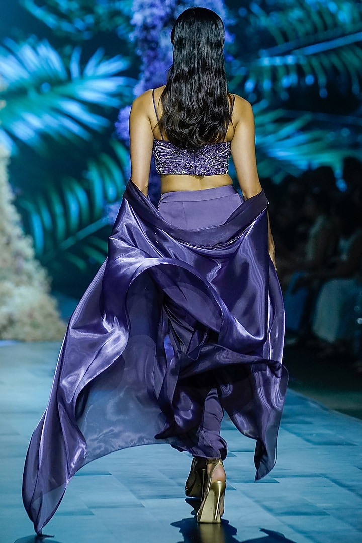 Deep Plum Organza Hand Embroidered Corset by Nirmooha at Pernia's Pop Up Shop