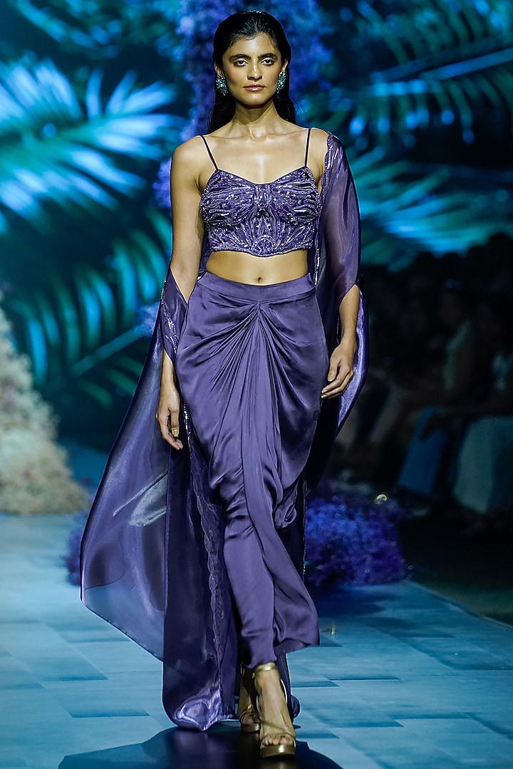 Deep Plum Organza Hand Embroidered Corset by Nirmooha at Pernia's Pop Up Shop