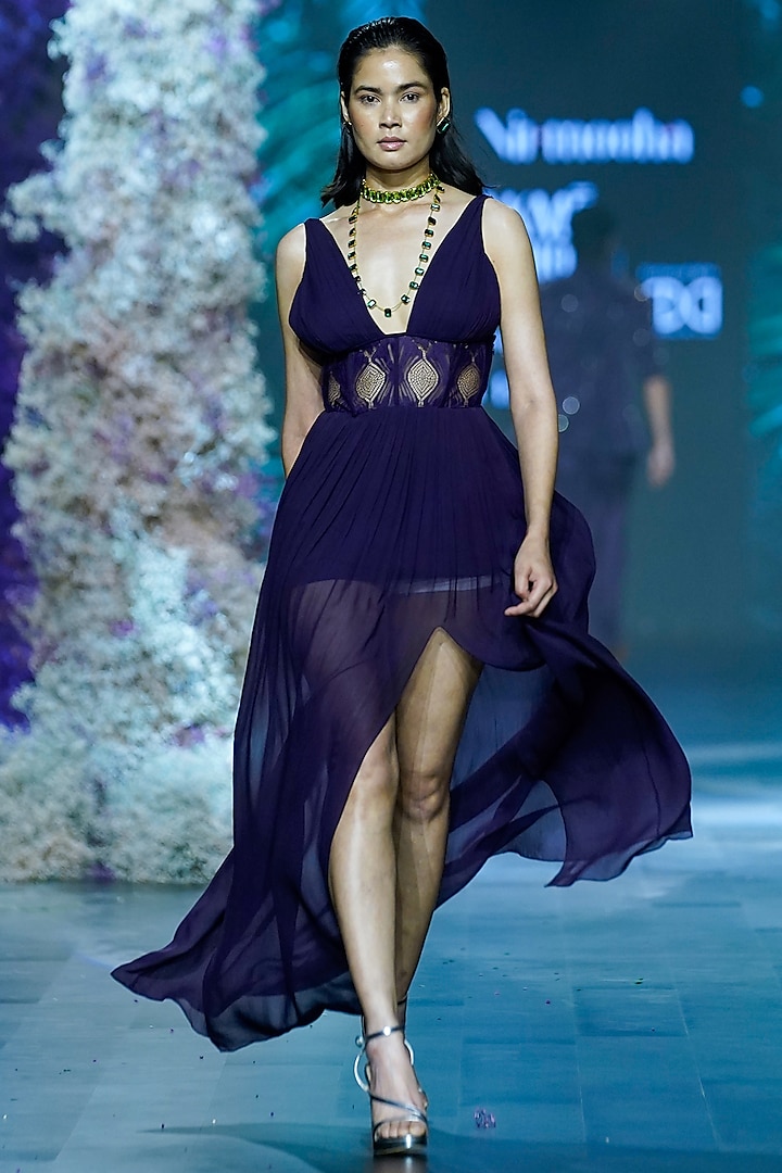 Deep Plum Chantilly Lace Corset Gown by Nirmooha