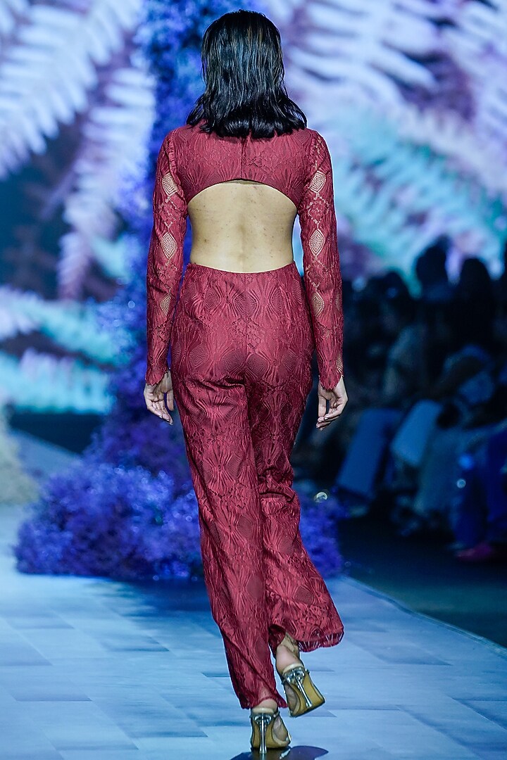 Intense Rust Chantilly Lace Cut-Out Jumpsuit by Nirmooha at Pernia's ...