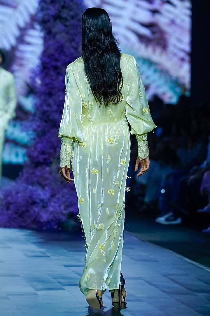 Cool Matcha Glass Organza Hand Embroidered Tunic by Nirmooha at Pernia's Pop Up Shop