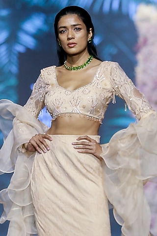 Peach Fuzz Chantilly lace Embroidered Blouse by Nirmooha