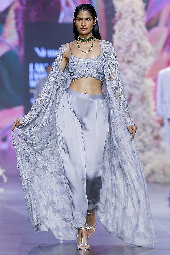 Glass Grey Butter Crepe Embroidered Blouse by Nirmooha at Pernia's Pop Up Shop
