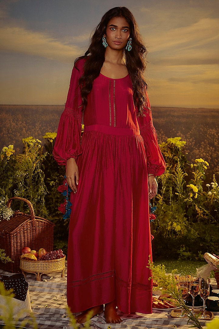 Red Mul Silk Maxi Dress by Nirmooha at Pernia's Pop Up Shop