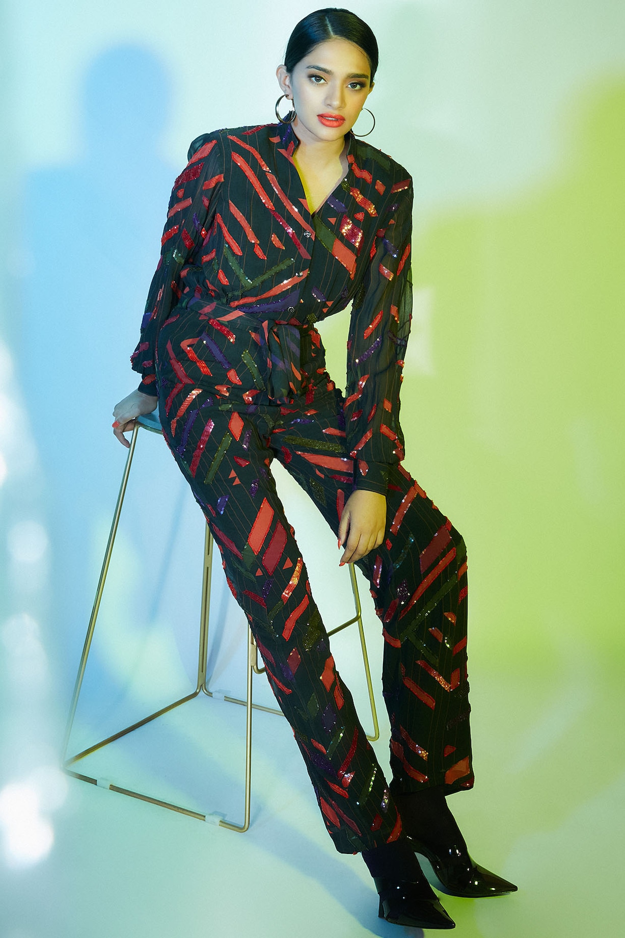 Charcoal Black Burnt Orange Printed Jumpsuit With Tassels by Nirmooha at  Pernia's Pop Up Shop