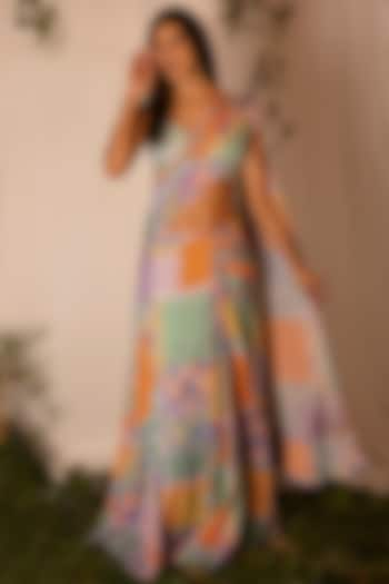 Multi-Colored Printed Draped Saree by Nirmooha at Pernia's Pop Up Shop