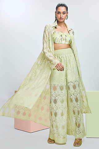 Cool Matcha Chantilly Lace Jacket Set by Nirmooha