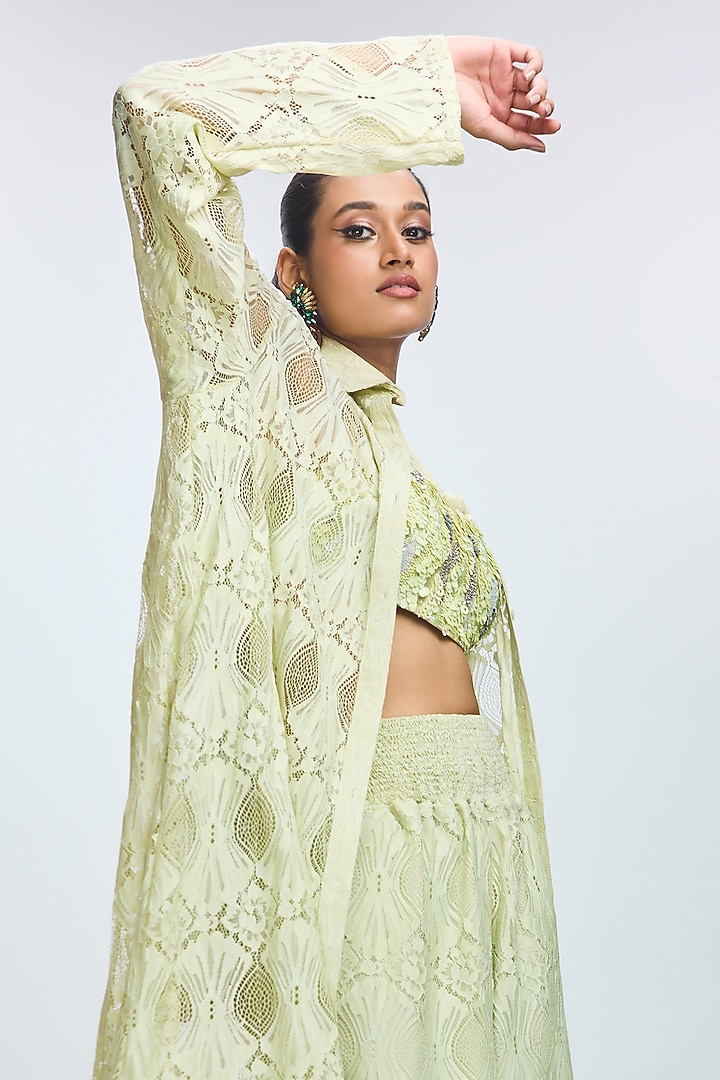 Cool Matcha Chantilly Lace Jacket Set by Nirmooha at Pernia's Pop Up Shop