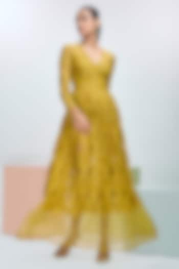 Savannah Yellow Chantilly Lace Maxi Dress by Nirmooha at Pernia's Pop Up Shop