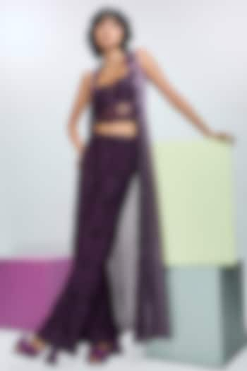 Deep Plum Glass Organza Scalloped Cape Set by Nirmooha at Pernia's Pop Up Shop