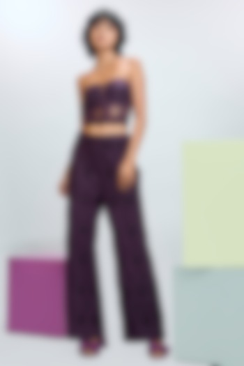 Deep Plum Chantilly Lace Pant Set by Nirmooha at Pernia's Pop Up Shop