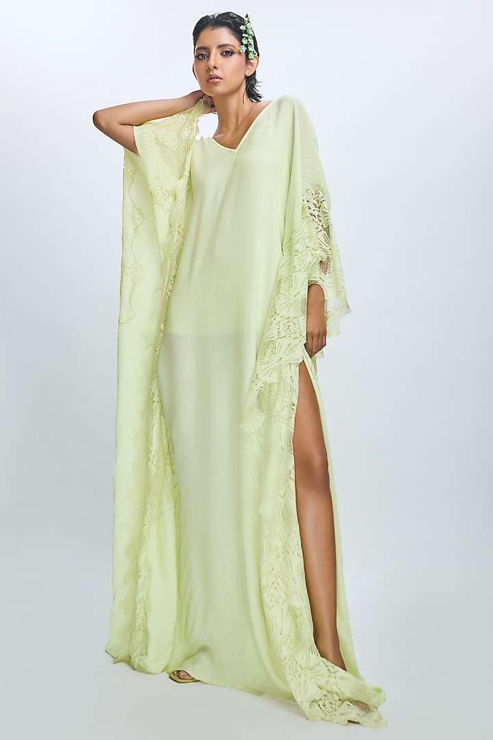 Cool Matcha Double Georgette Kaftan by Nirmooha at Pernia's Pop Up Shop