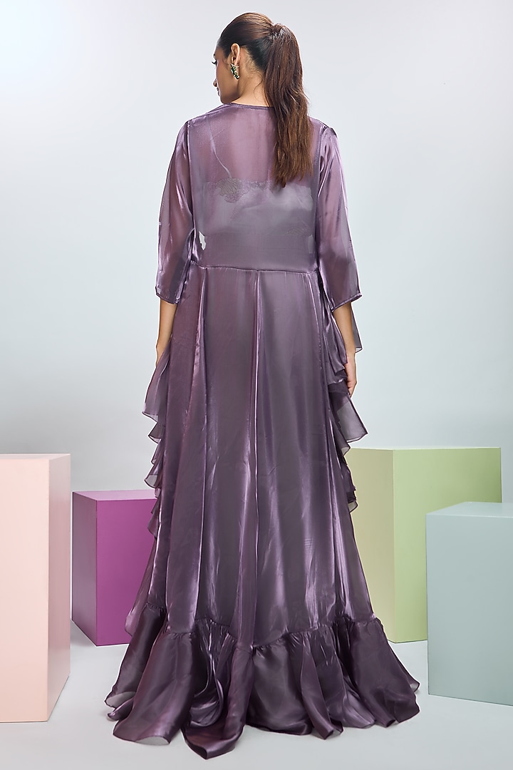 Deep Plum Modal Satin Trench Coat Set by Nirmooha at Pernia's Pop Up Shop