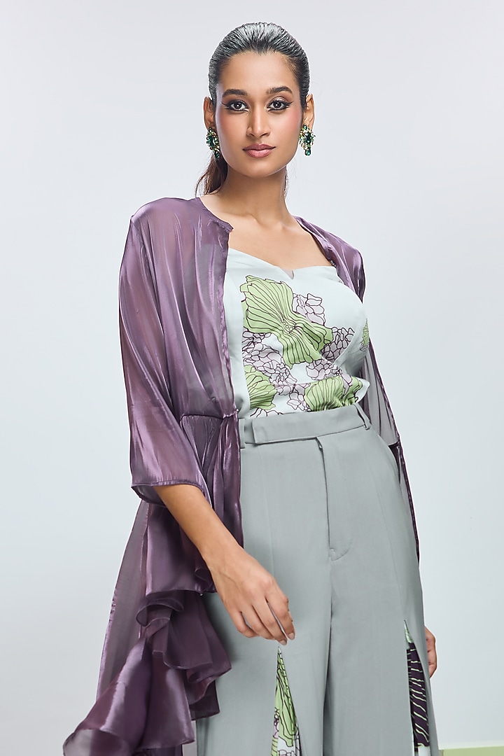 Deep Plum Modal Satin Trench Coat Set by Nirmooha at Pernia's Pop Up Shop