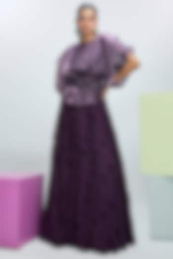 Deep Plum Glass Organza Cape Set by Nirmooha at Pernia's Pop Up Shop