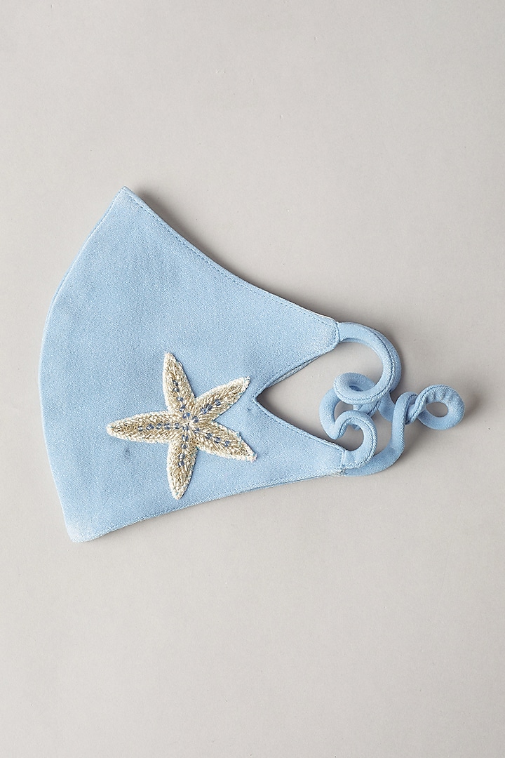 Baby Blue Hand Embroidered mask by Nirmooha