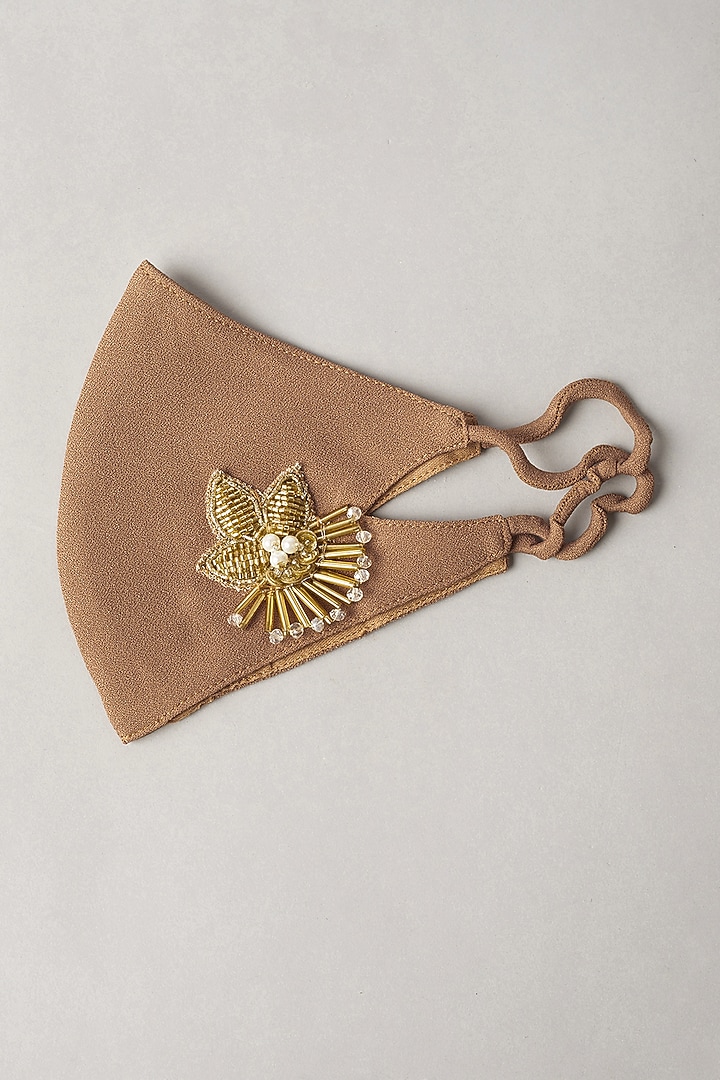 Nude Floral Hand Embroidered Mask by Nirmooha at Pernia's Pop Up Shop