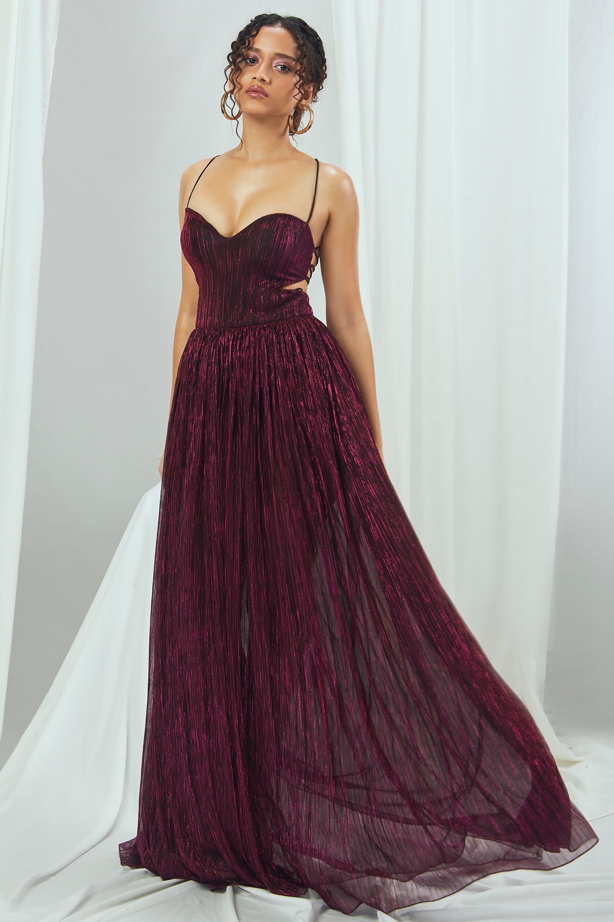 Pure Georgette Fabrics Party Wear Readymade Gown In Wine Color With  Embroidery Work - Party Wear Gown - Gown