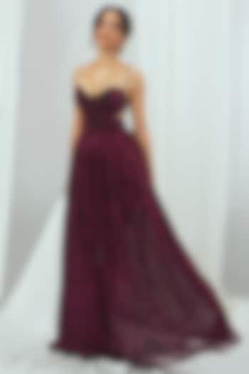 Metallic Ruby Platinoir Gown by Nirmooha