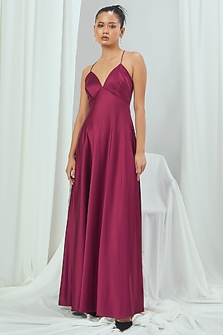 Ruby Satin Slip Gown by Nirmooha