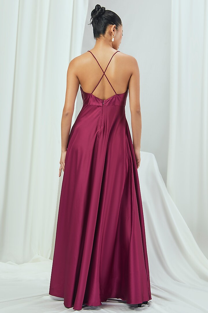 Ruby Satin Slip Party Wear Gown by Nirmooha at Pernia's Pop Up Shop