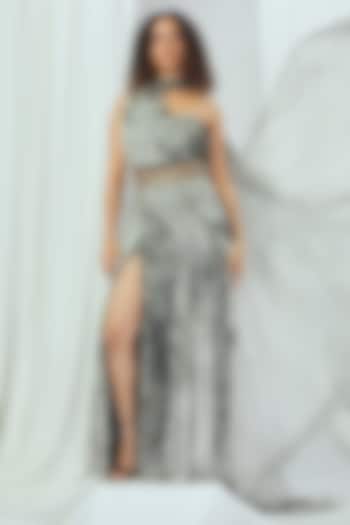 Grey Lurex Printed One-Shoulder Dress by Nirmooha
