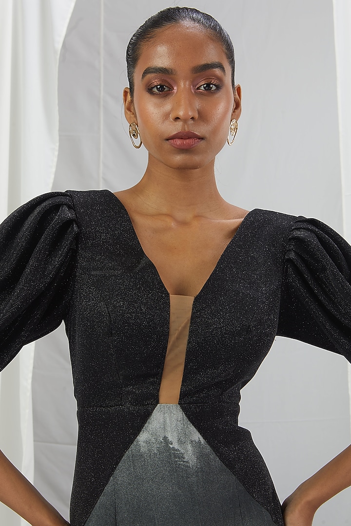 Black & Grey Crepe Printed Vacation Dress by Nirmooha at Pernia's Pop Up Shop