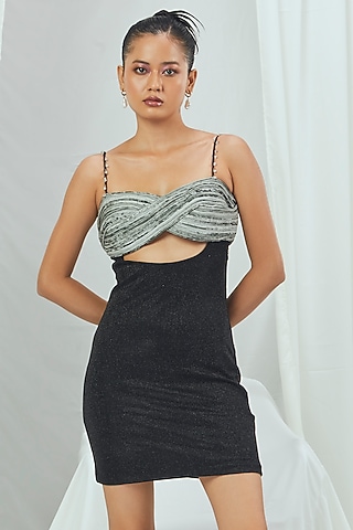 Black & Grey Shimmer Mini Dress by Nirmooha