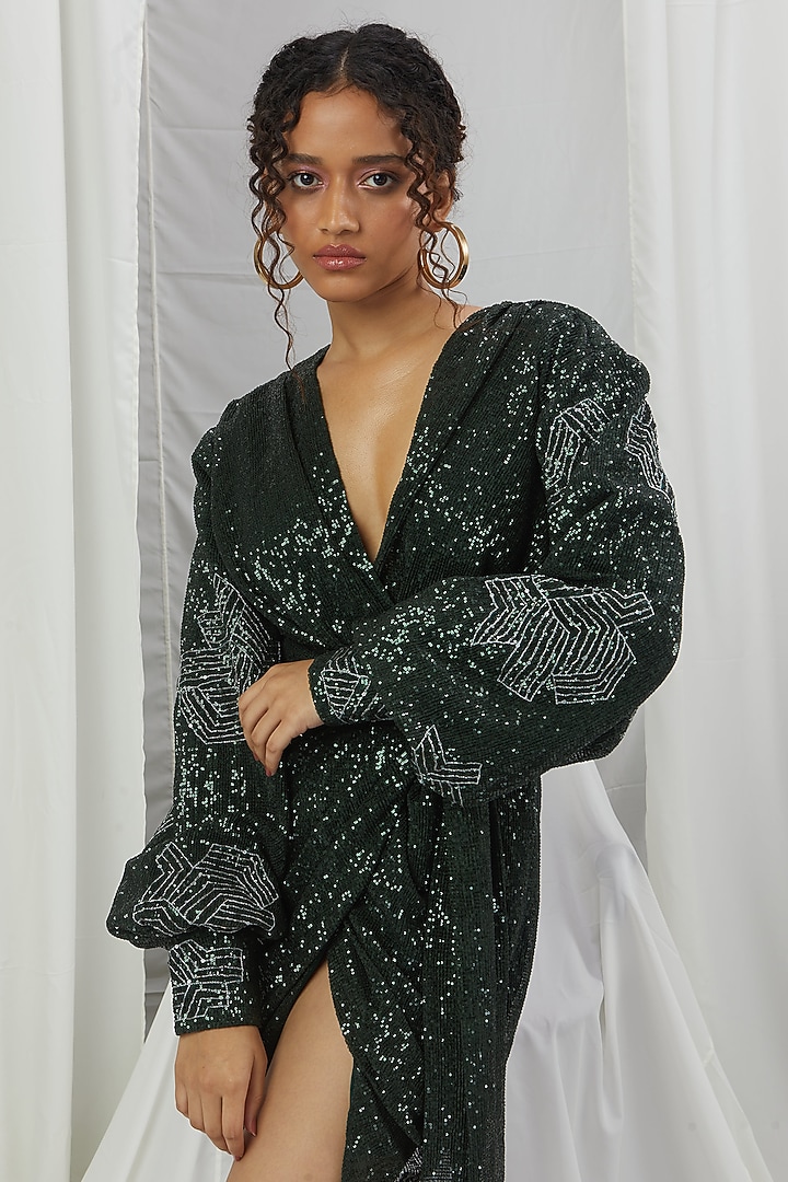 Emerald Sequins Mini Cocktail Dress by Nirmooha at Pernia's Pop Up Shop