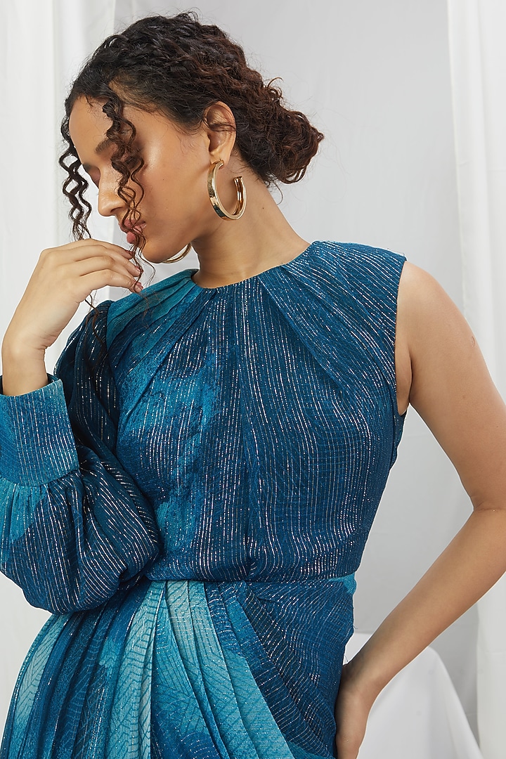 Jade Blue Lurex Printed One-Shoulder Gown by Nirmooha at Pernia's Pop Up  Shop 2026
