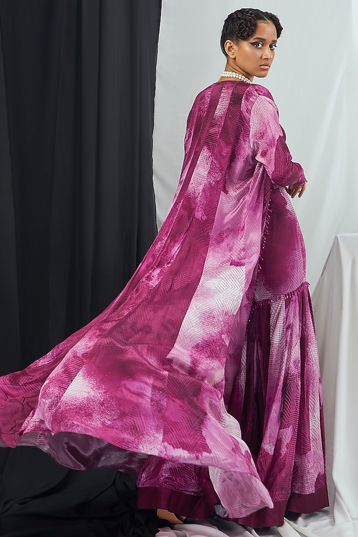 Ruby Crepe Printed Wedding Sharara Set With Cape by Nirmooha at Pernia's Pop Up Shop