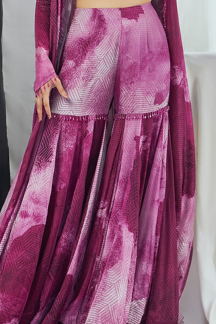 Ruby Crepe Printed Wedding Sharara Set With Cape by Nirmooha at Pernia's Pop Up Shop