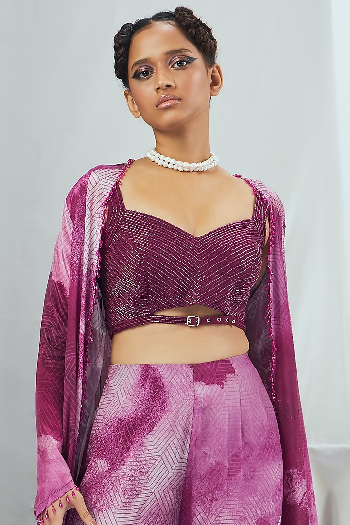 Ruby Crepe Printed Wedding Sharara Set With Cape by Nirmooha at Pernia's Pop Up Shop