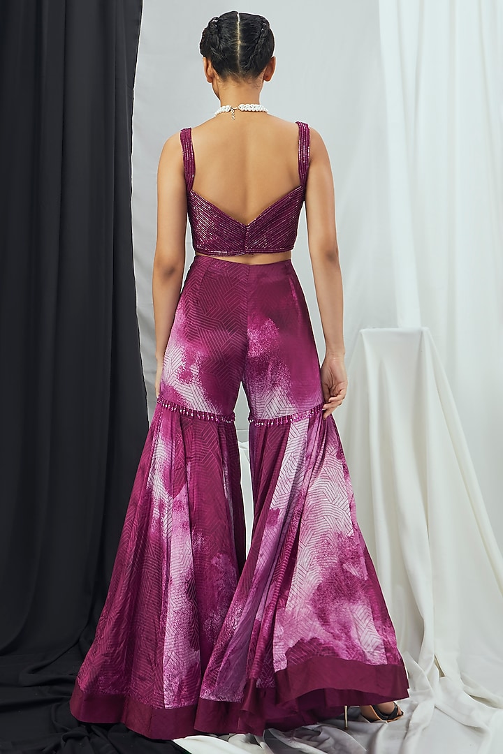 Ruby Crepe Printed Wedding Sharara Set With Cape by Nirmooha at Pernia's Pop Up Shop