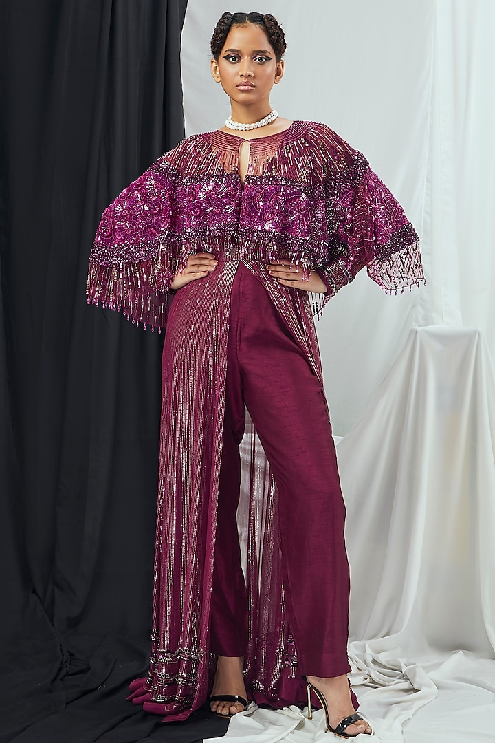 Ruby Lurex & Net Embroidered Jacket Anarkali Set by Nirmooha at Pernia's Pop Up Shop