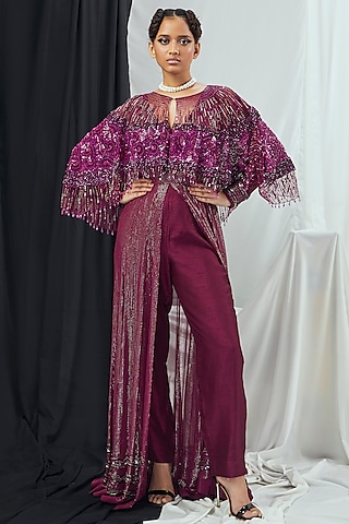 Ruby Lurex & Net Embroidered Jacket Anarkali Set by Nirmooha