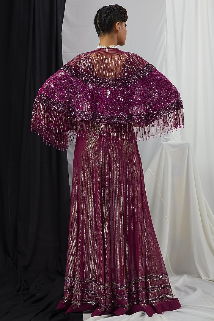 Ruby Lurex & Net Embroidered Jacket Bridal Anarkali Set by Nirmooha at Pernia's Pop Up Shop