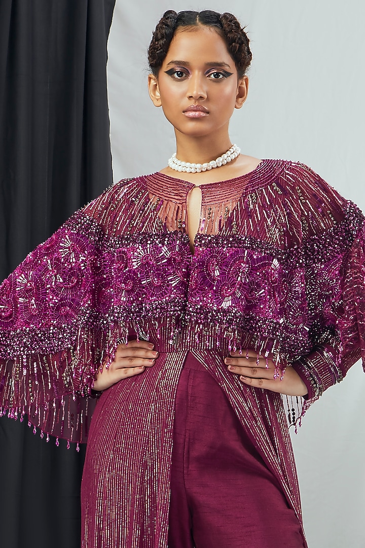 Ruby Lurex & Net Embroidered Jacket Bridal Anarkali Set by Nirmooha at Pernia's Pop Up Shop