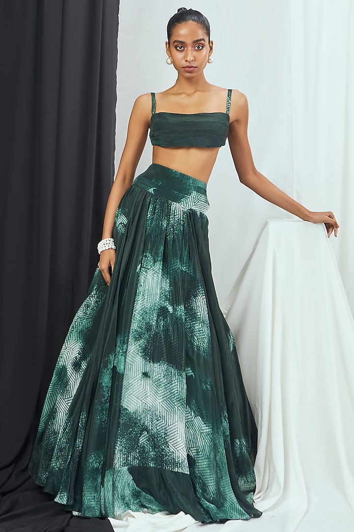 Emerald Crepe Printed Skirt Set by Nirmooha