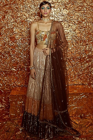 Multi-Colored Hand Embroidered Lehenga Set by Nirmooha