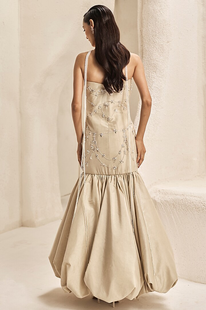 Pearl Ivory Silk Taffeta Hand Embroidered Mermaid Wedding Gown by Nirmooha at Pernia's Pop Up Shop