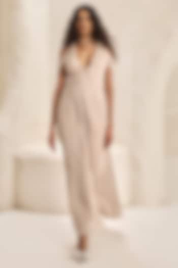 Sandstone Georgette Ruched Engagement Gown by Nirmooha at Pernia's Pop Up Shop
