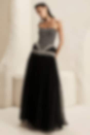 Power Black Silk Taffeta & Tulle Strapless Corset Wedding Gown by Nirmooha at Pernia's Pop Up Shop