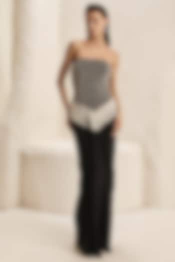 Power Black Crepe Lycra Draped Skirt Set by Nirmooha at Pernia's Pop Up Shop